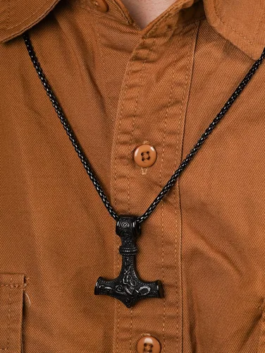 Vista 5 de HAQUIL Mjolnir Necklace, Viking Mammen Style Thor Hammer Pendant, Box Chain, Viking Jewelry Gift