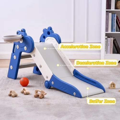 Vista 2 de DOREROOM Toboganes de interior para niños pequeños, plegables de plástico con aro de baloncesto y pelota