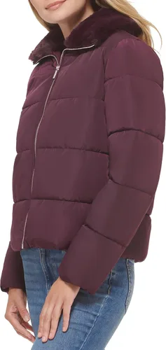 Vista 3 de Calvin Klein Chaqueta acolchada con ribete de piel cálida para mujer