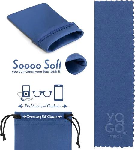 Vista 6 de Yogo Vision Microfiber Glasses Pouch n Cloth 4 Set Protect Eyewear Smudges Dirt Ultra-Soft Lens Cloth Bags w/Drawstrings