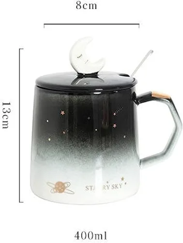 Vista 6 de Arawat Bonita taza con tapa de estrella y luna 3D, tazas de café divertidas de 14.2 fl oz/14 onzas, tazas de té con cuchara y posavasos, taza