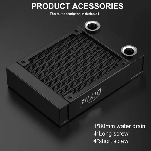 Vista 2 de Radiador de Refrigeración por Agua para Computadora, Intercambiador de Calor de Aluminio de 8 Tubos, Radiador de Refrigeración Líquida con Rosca