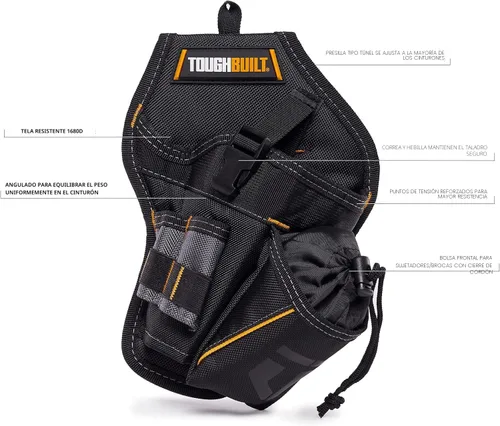 Vista 8 de ToughBuilt - Funda para taladro, correa de seguridad ajustable y bolsillos para brocas, TB-220-B ClipTech Hub Included, Adjustable Drill Strap