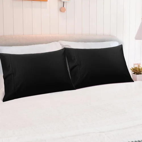 Vista 4 de PiccoCasa Fundas de almohada negras tamaño Queen, fundas de almohada suaves de 100% algodón con cierre de sobre, 20 x 30 pulgadas, fundas