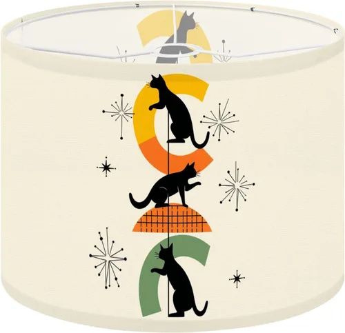 Vista 20 de Drum Lampshade Mid Century Black Cat Starry Lights Retro Style Medium Lamp Shade Replacement Linen Fabric Lampshades for Bedside Table Lamp Floor