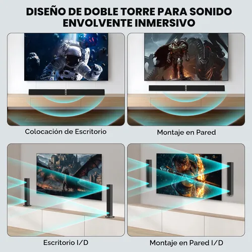 Vista 3 de MZEIBO Barra de sonido para Smart TV, barra de sonido Bluetooth de 80 W, altavoz de TV desmontable 2 en 1 con Bluetooth 5.0/ARC/óptico/AUX, sistema