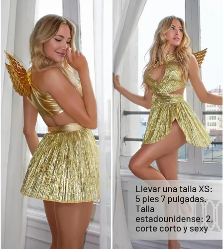 Vista 4 de Leg Avenue Disfraz de ángel dorado de 4 piezas para mujer