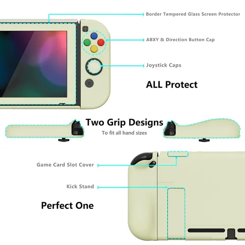 Vista 12 de PlayVital AlterGrips Ergonomic Grips Cover for Nintendo Switch, [2 Design] Interchangeable Comfort Dockable Protective Case with Screen Protector &