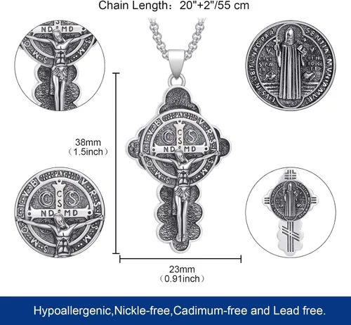 Vista 3 de LES OSEWA Collar de plata de ley 925 con amuleto de medalla milagrosa, joyería para hombres y mujeres con cadena Rolo de 0.079 in, 20+2 pulgadas