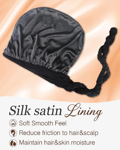 Vista 2 de Ababalaya Turbante sedoso con forro de satén para mujeres y hombres, turbante con forro sedoso Durag para ondas, trenzas, rastas para dormir, gorro