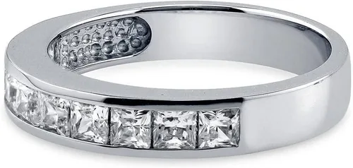 Vista 4 de BERRICLE Sterling Silver Rings Stackable Half Eternity Band Ring for Women, Channel Set Cubic Zirconia CZ - Cushion, Emerald, Princess Cut