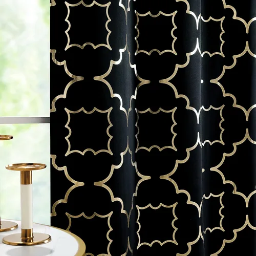 Vista 11 de Purainbow Cortinas opacas beige para dormitorio, sala de estar con paneles de impresión de lámina dorada, oscurecimiento de la habitación