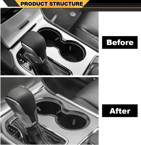 Vista 3 de CNNELL Cubierta del soporte de la taza del cambio de engranajes de fibra de carbono del bisel Compatible con Jeep Grand Cherokee 2011-2021
