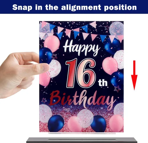 Vista 18 de LINGTEER Decoraciones de feliz cumpleaños número 11, 2 piezas de soporte de acrílico con impresión de pie rosa y azul, tablero de telón de fondo