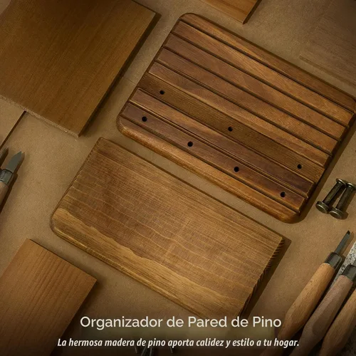 Vista 6 de Rebee Vision Soporte de pared de madera de acacia para decoración del hogar, mini llavero de 7 pulgadas para pared con 4 ganchos resistentes