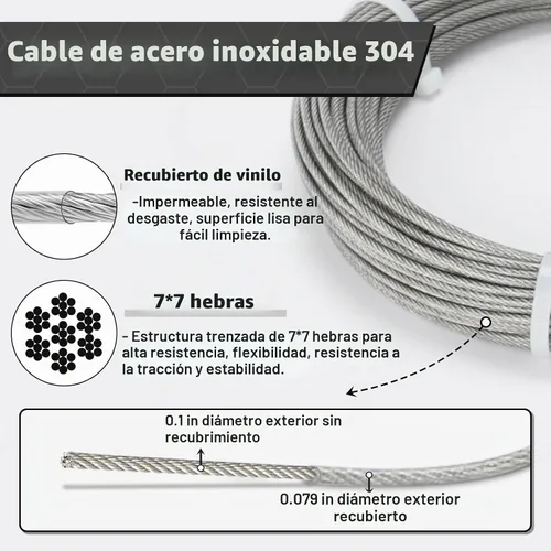 Vista 8 de Kit de enrejado de alambre TooTaci, cable de 50 pies 1/16" de acero inoxidable recubierto de vinilo, kit tensor tensor de M5, cable de acero