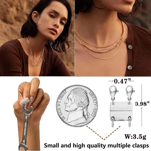 Vista 3 de Cierre magnético para collar en capas, separador de oro y plata de 18 quilates para collares apilables
