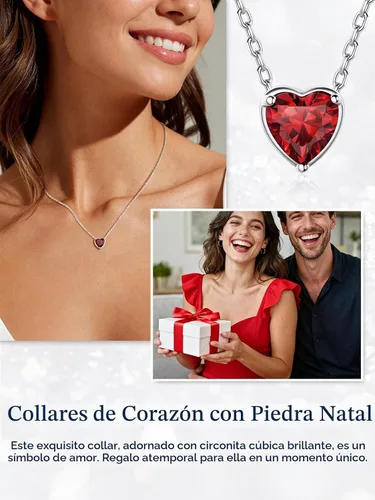 Vista 3 de Suplight 925 Sterling Silver Heart/Round Birthstone Necklaces for Women 01. Enero (Garnet)