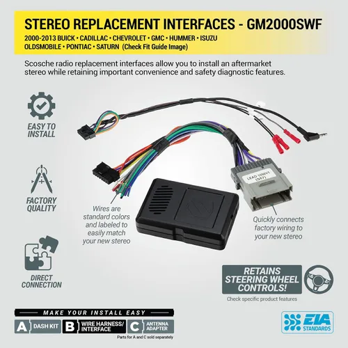 Vista 5 de Scosche GM2K-WP - Adaptador de interfaz de repuesto estéreo de fábrica, compatible con vehículos GM seleccionados 2000-13, arnés de cableado