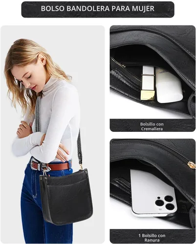 Vista 2 de Carteras para Mujeres 3PCS, Juego de Bolsos Cruzados Bolso Grande de Cuero Carteras de Hombro con Billetera Correas Ajustables para Damas Tote