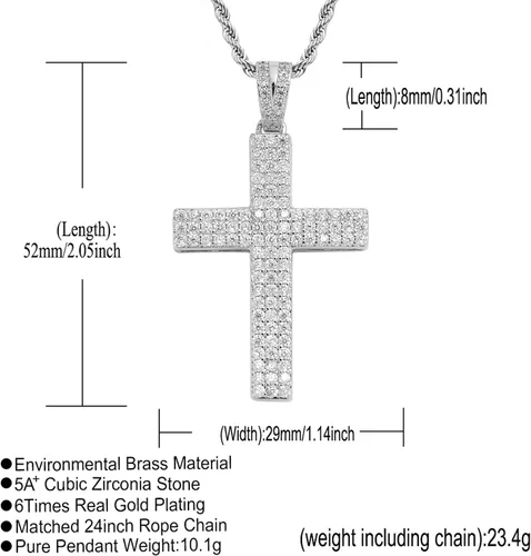 Vista 6 de STARCHENIE Collar de cruz de latón chapado en oro, colgante de crucifijo de circonita cúbica, cadena de cuerda de 24 pulgadas, Metal, Circonia cúbica