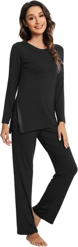 Vista 20 de WiWi Conjunto de pijama para mujer, súper suave, manga larga, ropa de dormir, ropa de dormir, ropa de descanso, viscosa de bambú, S-XXL A-aqua
