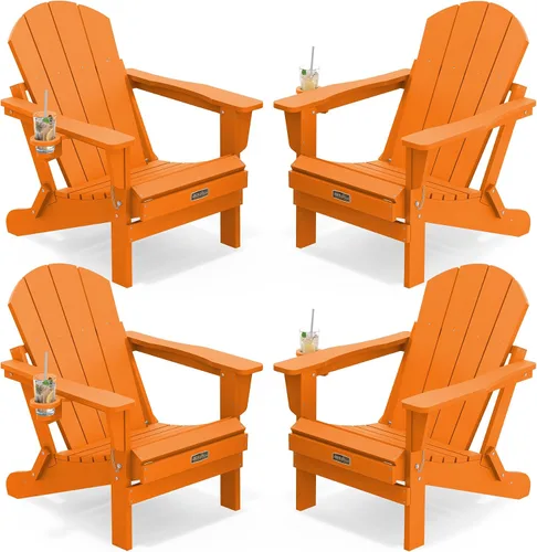 Vista 67 de SERWALL Silla Adirondack plegable para exteriores, silla de patio con portavasos - Ejército