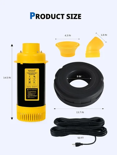 Vista 6 de Bomba aireadora de fuente de estanque con temporizador, cable de alimentación de 50 pies, 2 patrones de pulverización, circulación de agua de bajo