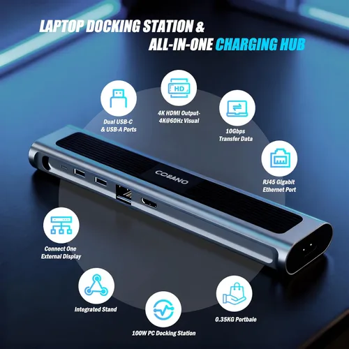 Vista 6 de Estación de acoplamiento para laptop, estación de carga universal todo en uno de carga rápida de 100 W con doble USB-C USB-A Hub 4K HDMI Ethernet 1