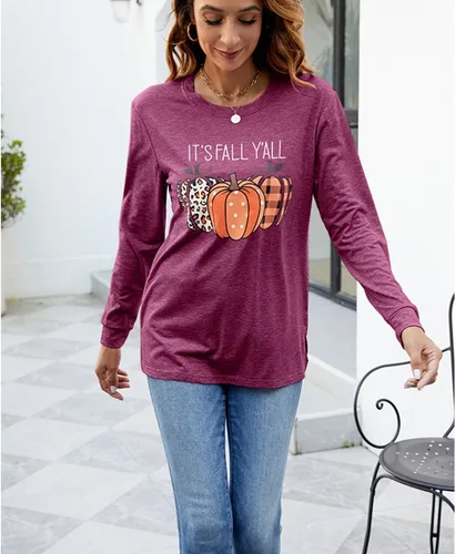 Vista 4 de BAOKUAN Sudaderas con estampado de calabaza para mujer, cuello redondo, casual, manga larga para otoño