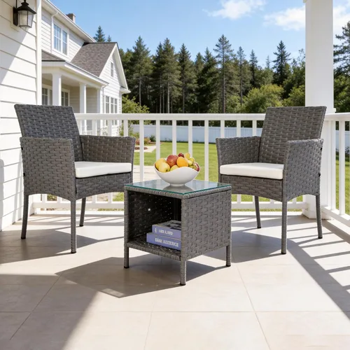 Vista 12 de 3 Piece Patio Furniture Set, Black Wicker Chairs with Blue Cushions Blue/Black