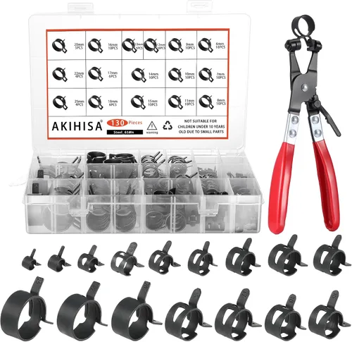 Vista 9 de AKIHISA 75Pcs Kit surtido de abrazaderas de manguera de banda de resorte de 19-38mm con llaves de abrazadera de manguera, 13 tamaños de clip