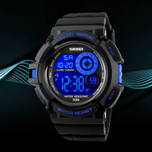 Vista 8 de SKMEI - Reloj digital para niños, impermeable, LED, 7 colores cambiables, luz de fondo suave, PU