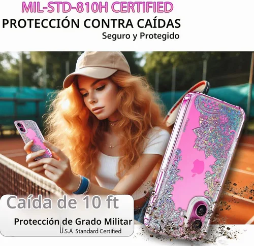 Vista 2 de Funda para iPhone 16, con protector de pantalla, linda para mujeres y niñas, funda protectora de grado militar de 10 pies para iPhone 16, funda