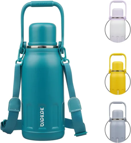 Vista 21 de BJPKPK - Botellas de agua termoaisladas de 27 onzas con tapa y asa de transporte, botellas de agua de acero inoxidable libres de BPA para la Verde