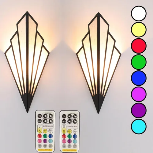Vista 7 de Juego de dos lámparas de pared de estilo moderno, apliques de pared a pilas con control remoto, lámpara de iluminación inalámbrica art deco