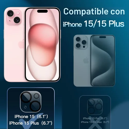 Vista 2 de JETech Protector de lente de cámara para iPhone 15 de 6.1 pulgadas y iPhone 15 Plus de 6.7 pulgadas, vidrio templado 9H, antiarañazos, compatible