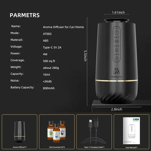 Vista 7 de Difusor de aceite sin agua, difusores portátiles de coche para aceites esenciales, difusores inalámbricos con 3 niveles de niebla y temporizador