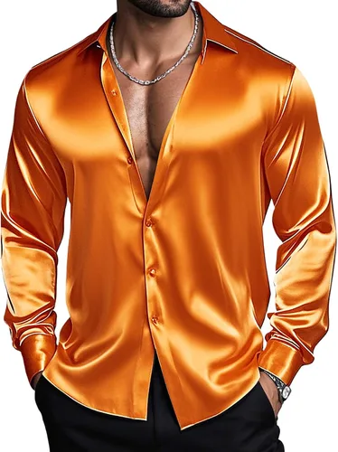 Vista 26 de Barry.Wang Camisas de discoteca de los años 70 para hombre, camisas beige B