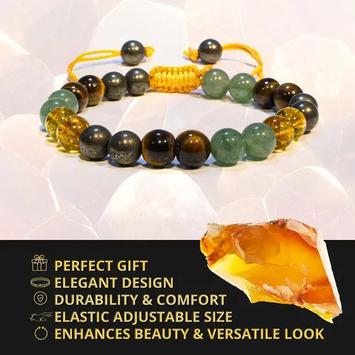 Vista 76 de Adjustable Crystal Bracelet – Gemstone Bead Bracelet with Adjustable Macrame String – Chic Gemstone Bracelet for Men and Women – 8mm Round Healing