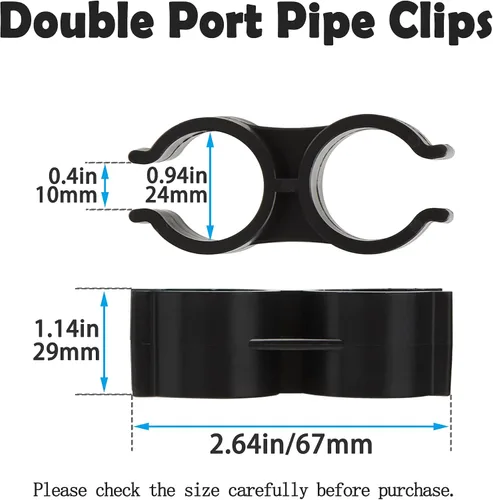 Vista 2 de 20 abrazaderas negras de doble puerto para tubería de 0.984 in/1 pulgada de diámetro, conector de poste de estante de cadena, abrazaderas de panel
