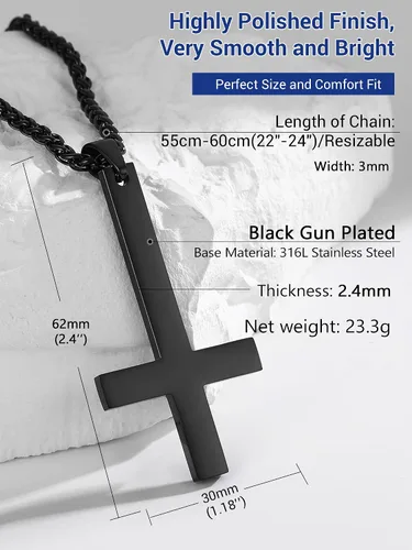 Vista 4 de PROSTEEL Inverted Cross/Leviathan Cross Pendant Necklace for Men Women Negro