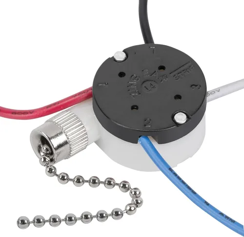 Vista 6 de Interruptor de ventilador de techo Zing Ear ZE-208s E89885 de 3 velocidades con 4 cables, interruptor de cadena de tracción, interruptor de luz