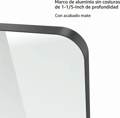 Vista 4 de VocalStar - Espejo de baño con marco de metal negro para pared, espejo de tocador de baño redondo rectangular mate de 16 x 24 pulgadas con marco