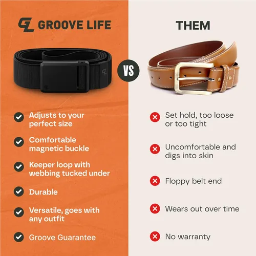 Vista 5 de Groove Life Groove Belt Ultra - Cinturón de golf para hombre, elástico, hebilla magnética, ajustable, cómodo, golf