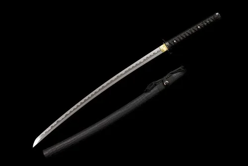 Vista 2 de Katana negra de 41 pulgadas, espada afilada samurái japonesa T10, hoja de acero de alto carbono afilada