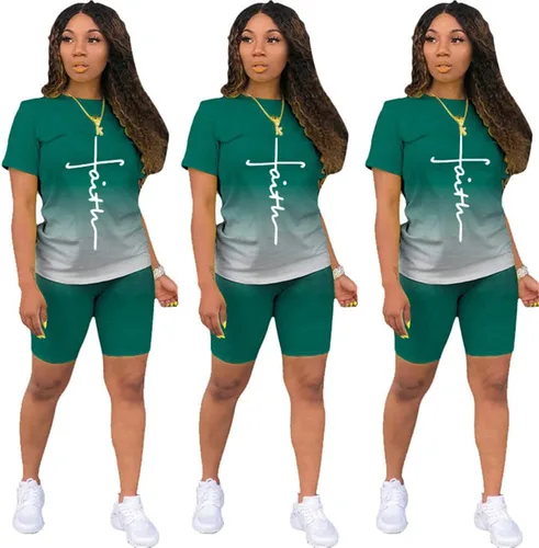Vista 3 de MRSYVES Conjuntos casuales de 2 piezas para mujer, conjunto deportivo de teñido anudado, talla grande, pantalones cortos ajustados para el verano