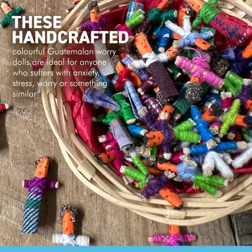 Vista 2 de Thorness Cesta de 72 mini muñecas guatemaltecas hechas a mano para niñas y niños - Muñecas de ansiedad