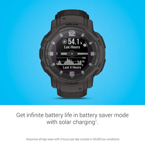 Vista 6 de Garmin Instinct® Crossover Solar, reloj inteligente híbrido, 1.772 in Grafito