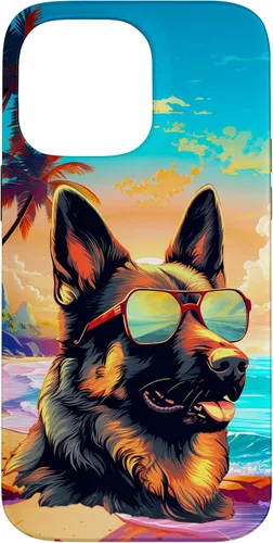 Vista 21 de Funda para iPhone 16 con diseño de pastor alemán, para amantes de los perros, playa, mar, para niños y niñas